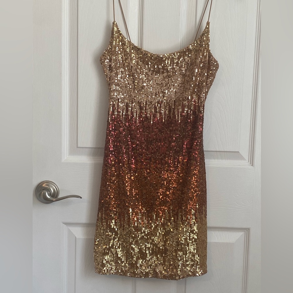 Sparkling B Darlin Gold Sequin Mini Dress size 7/8